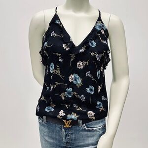 Reformation Black and Blue Ruffled Camisole